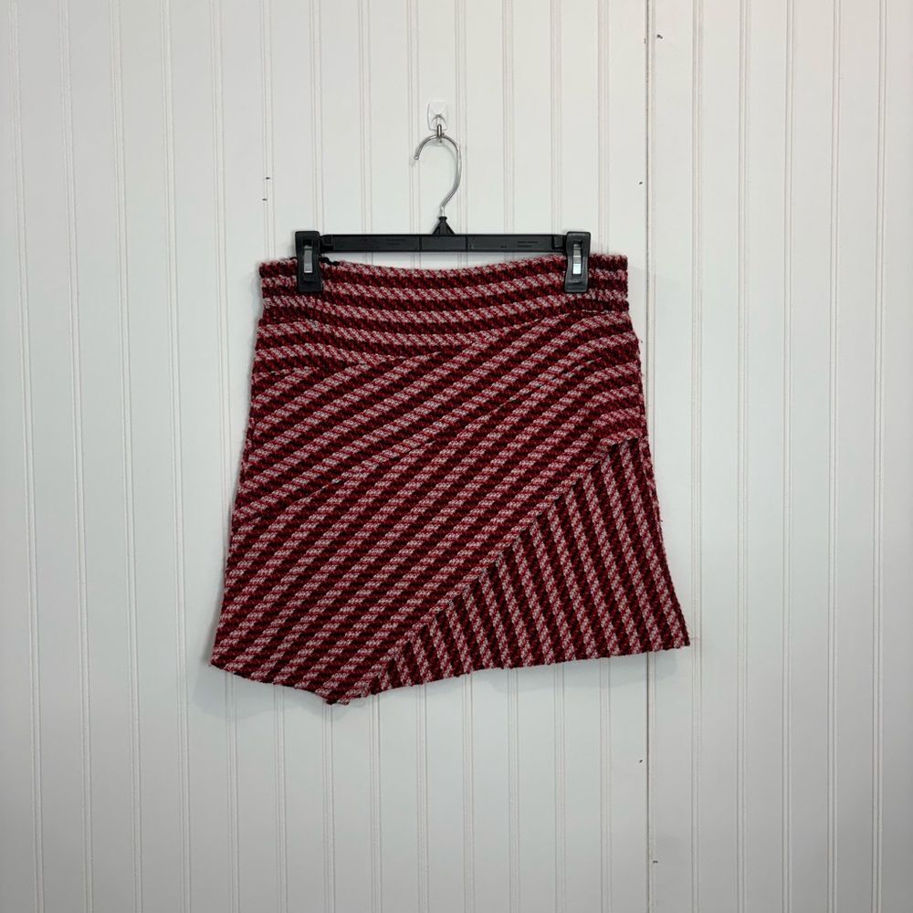 Maje Asymmetrical tweed academia mini Skirt in Red and Pink